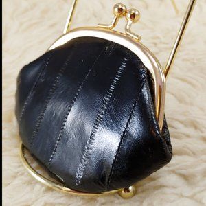 Black EEL SKIN twist snap closure COIN PURSE